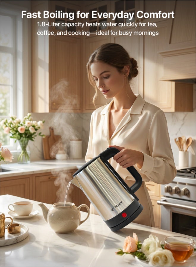 تيم Team Electric Kettle 1.8L Stainless Steel | 1500W Fast Boil Kettle with Auto Shut‑Off & Boil‑Dry Protection | 360° Swivel Base, Heat‑Resistant Handle - Image 2